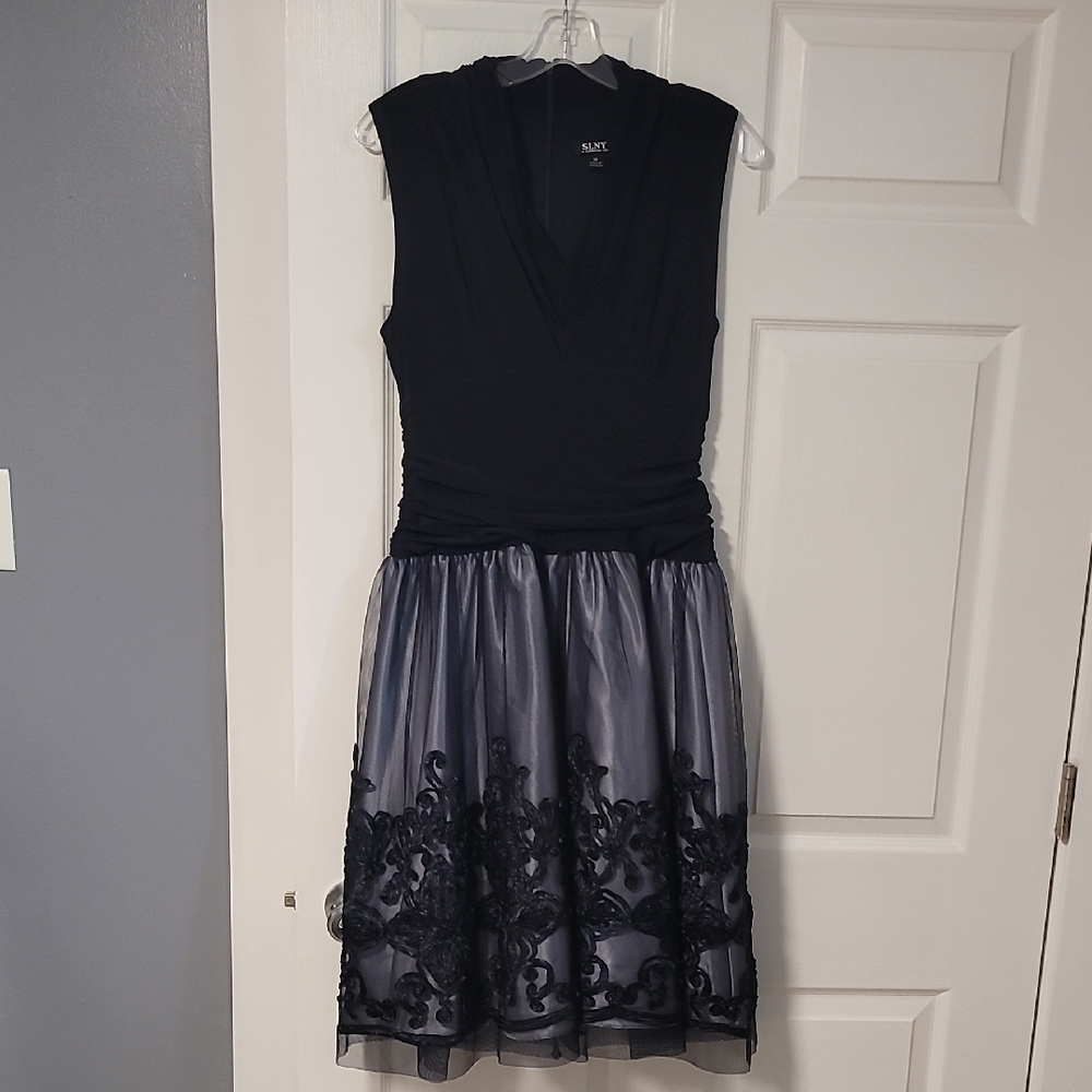 S.L. Fashions Black and Silver Midi Dress